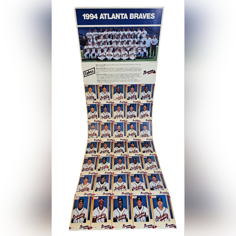 Atlanta Braves 1994 Lykes Team Picture & 35 Card Set Non-Perforated Uncut Sheet